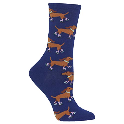 Hot Sox Women's Dog Lover Novelty Casual Crew Socks, Rollerskating Dog (Dark Blue), Shoe Size: 4-10 (HO002576 090110 BLUE)