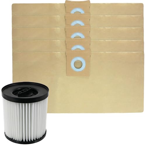 SPARES2GO Filtre cartouche + 5 sacs à poussière pour aspirateur Titan TTB774VAC TTB775VAC TTB776VAC TTB777VAC 16L 20L 30L 40L