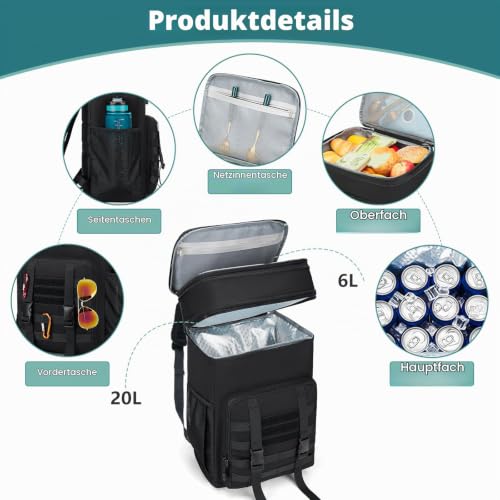 HSHRISH Kühlrucksack 30L erweiterbar auslaufsicher Camping Wandern – Ansicht 3