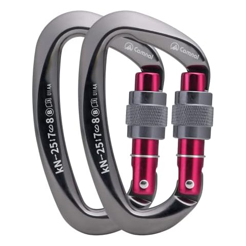 CAMNAL Heavy Duty Carabiner UIAA Certified Locking Carabiner 25KN (About 5620 lbs) Screw Lock Carabiner D Shape Carabiner Clip for Rock Climbing, Mountaineer, Aerial Work Cover