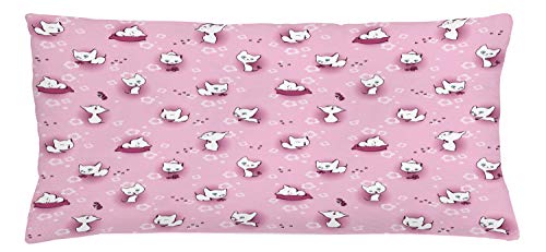 Lunarable Cats Throw Pillow Cushion Cover, Playful Kittens in Flowers with Butterflies Cat Kitty Meow Animals Girls, Decorative Square Accent Pillow Case, 36