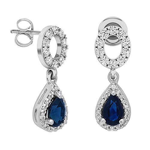 Dazzlingrock Collection 5X3mm Pear Gemstone & Round Diamond Womens Halo Teardrop Dangling Drop Earrings, 10K Solid White Gold