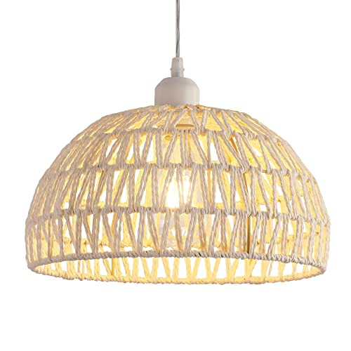 MEIXISUE Hand-Woven Rattan Wicker Boho Pendant Light,Minimalist Transitional LED Pendant Hanging Light Fixture for Kitchen Island Dining Room Restaurant Craft Room,Bulb Included W11.81 UL Listed - Image 9