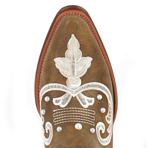 Agodor Cowboy Boots For Women Pearl Cowgirl Ladies Knee High Boots with Classic Embroidery Pointed Toe Chunky Heel Pull On Fashion Dress Wedding Western Booties4