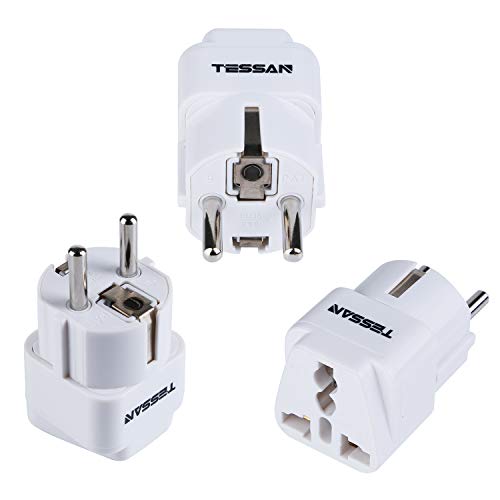 TESSAN Universal Travel Plug Adapter USA to The Most of Europe Travel Prong Adapter Plug Kit (Germany/FranceType E/F(white))
