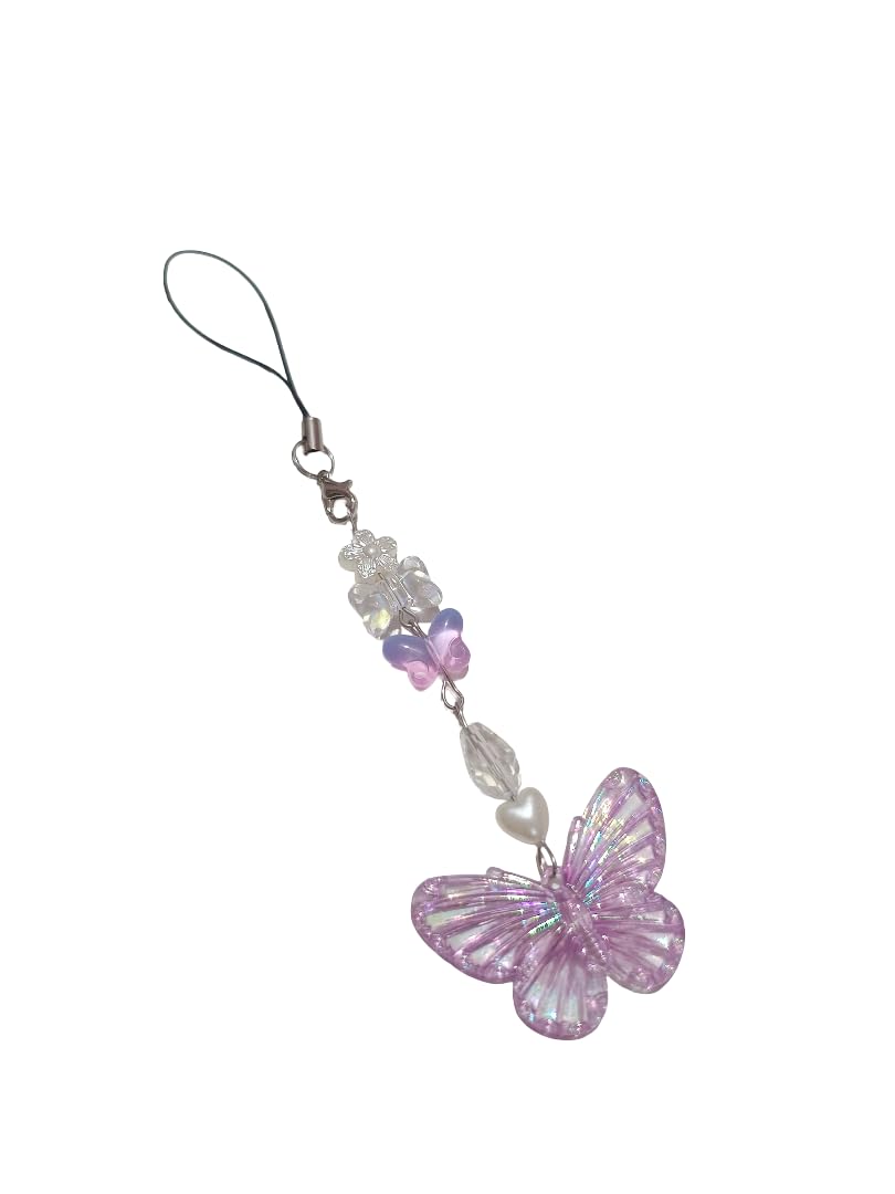 Beaded Phone Lanyard Phone Charms Assorted Fashion Colorful Acrylic Beaded purpe Butterfly Heart-Shaped Lanyard Bag Chain Charms Gift for Girls Women-image-25
