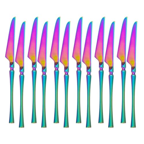 Image of Butter Knives | Stainless Steel Table Knife | Butter Knives Cutlery Set | Utensils Set for Home, Office, Party, Camping, Dishwasher Safe & Sturdy | Mirror Finish (12 Pcs Dinner Knife, Rainbow)