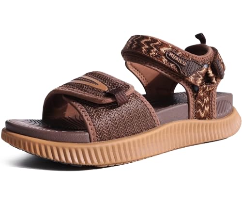 KuaiLu Sandalias Trekking Deportivas Mujer Comodas Ortopedicas Fascitis Plantar Caminar Senderismo Ligera Cuero Ajustables Verano Abierta Antideslizantes Sandalias Montaña Marrón 39