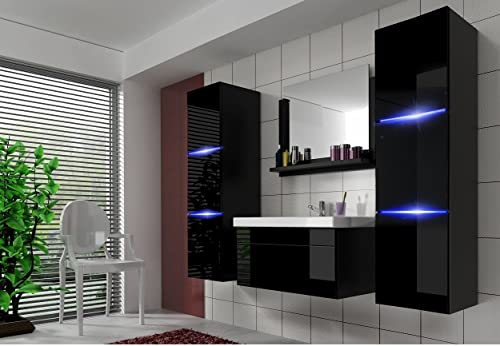 Furnitech Luna II Ensemble de meubles de salle de bain avec miroir, 60 cm, sans LED, noir
