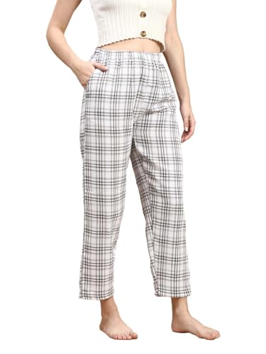 Image of KRYPTIC Women's 100% Pure Cotton Woven Pyjama | Mid Rise Relaxed Fit Full Length Nightwear Pant with Elasticated Drawstring Waistband & Side Pocket | Comfortable Lounge, Sleepwear & Casual Bottom Wear