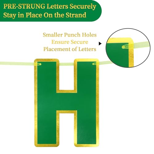 image for LITAUS Happy Birthday Banner 9ft Green - Pre-Strung No DIY Backdrop Si