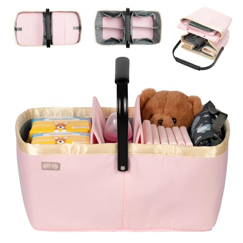 Image of BabbleRoo Diaper Caddy: Large Capacity Diaper Organizer Basket, Perfect for Storing Baby Wipes, Diapers & Baby Essentials. Spacious, Convenient for Parents of Newborn Babies - Pink