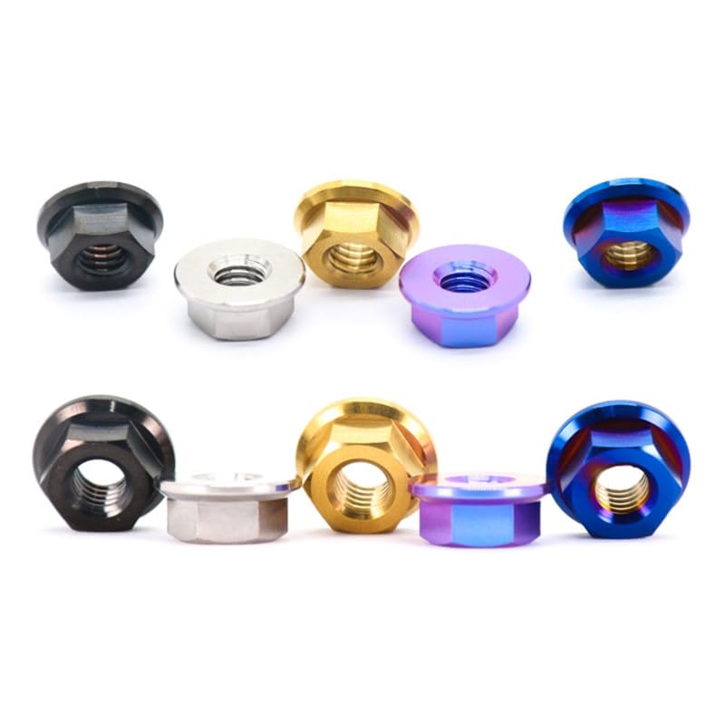 GR5 (Ti-6Al-4V) Titanium Alloy Flange nut, 4 Pieces, CNC Turning and milling Flange Hexagonal nut, Titanium Alloy nut M5M6M8M10M12 （Burnt Blue,M12x1.25=4pcs）