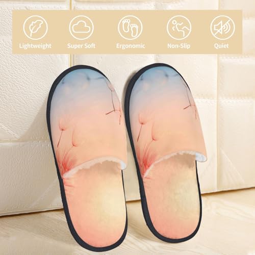 The Sunset Of Dandelion Print Women Slippers Home Furry Shoes Keep Men Couples Shoes Warm For Women-3