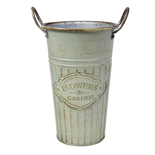 Hogar y Mas Macetero Decorativo Azul Vertical de Metal, Ideal para Exterior o Interior. Vintage/Original 26x16,5x11 cm - Verde