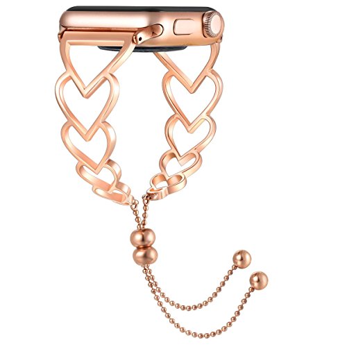 fastgo Bracelet Compatible with Apple Watch Band 38mm 40mm 41mm 42mm 44mm 45mm Women, Stainless Steel Jewelry Dressy Replacement Strap Womens for Iwatch SE &Series 7 6 5 4 3 2 1(Rose Gold-38/40/41mm)