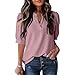 Blouse for Women Dressy Casual Puff Short Sleeve Tops Fashion Eyelet V Neck Tunic Shirts Loose Fit Summer Clothes Rose Gold
