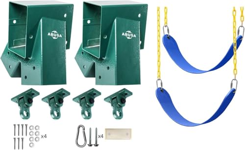 ABUSA Heavy Duty Children Set Hardware Replacement Kit Including 2 Green Brackets 4 Green Hangers 2 Blue Seats for Outdoor Playground Equipment Parts Hardware Included (Blue007)