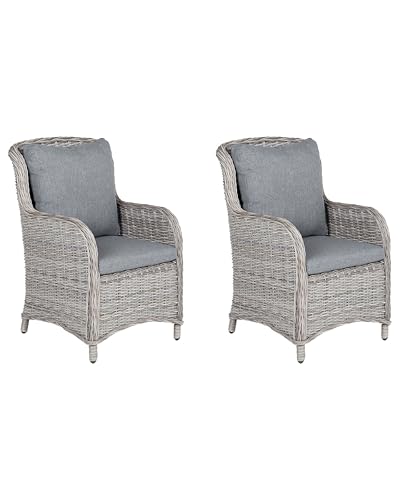 Gartensessel 2er Set Rattan grau mit passenden Auflagen modern Cascais
