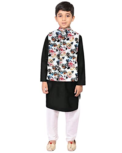 Image of Os Men's & boy kurta pyjama set with nerhu jackets (Multi printed) in cotton (baap beta|father son|)