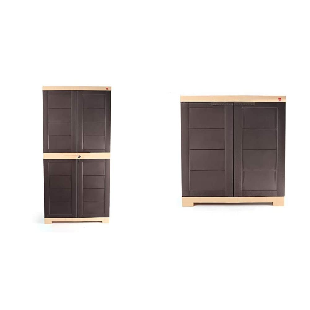 Cello Novelty Big Plastic 2 Door Cupboard with 3 Shelves (Brown and