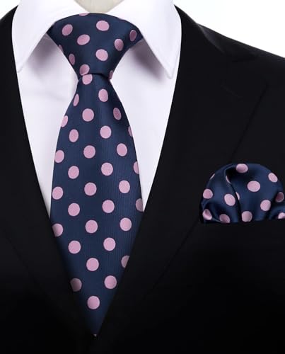 Image of HISDERN Polka Dot Ties for Men Classic Silk Ties and Pocket Square Formal Business Necktie Handkerchief Wedding Party