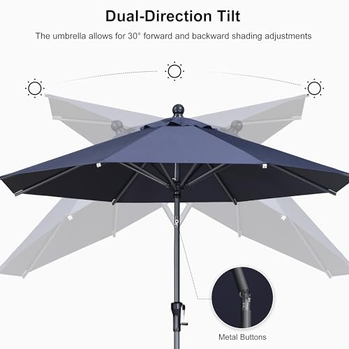 Image of PURPLE LEAF Patio Market Umbrella 9' Round Tilt Navy Blue 8 Ribs Outdoor
