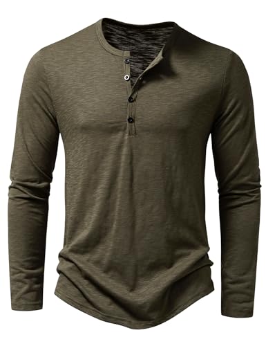 Men's Casual Front Placket Basic Long Sleeve Henley Shirt Muscle Workout Athletic Tee Tops