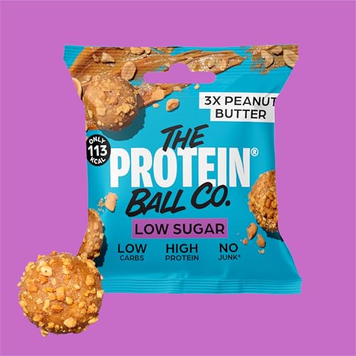 The Protein Ball Co Peanut Butter Low Sugar Protein Balls - Keto Friendly Snacks, Gluten-Free, Low Carb, Low Calorie Snacks - Healthy Energy Balls, Box of 20 Bags