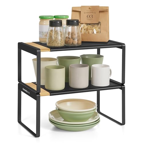 SONGMICS HOME Especiero, Juego de 2, Extensible, Organizador de Cocina, Estante de Cocina, Organizador de Armario, Estante Pequeño, Apilable, Zapatero, Beige Natural y Negro Tinta KCS051B01 SONGMICS HOME Especiero, Juego de 2, Extensible, Organizador de Cocina, Estante de Cocina, Organizador de Armario, Estante Pequeño, Apilable, Zapatero, Beige Natural y Negro Tinta KCS051B01