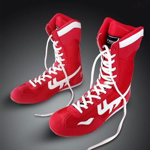 Zapatillas de boxeo unisex para adultos, de caña alta, para entrenamiento de lucha, botas largas, botas de entrenamiento de competición, zapatillas de deporte antideslizantes y transpirables, botas de - imagen 3
