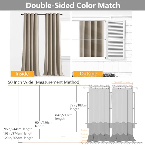 Image of Simplebrand Stone Extra Long 10ft Curtains for Patio 120 Inches Long 2 Panels Set, Room Darkening Light Blocking Solid Thermal Insulated Energy Saving Grommet Noise Reducing Curtains, 50 Wx120 L