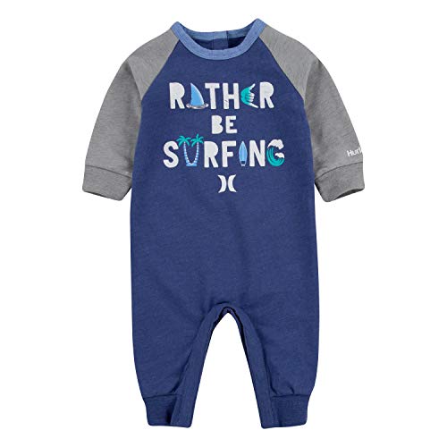 Hurley Baby Boys Long Sleeve Coverall, Delf Heather Raglan, 6M