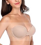 HANSCA Women’s Backless Strapless Push Up Bra Thick Padded Sticky Underwired Bras Self Adhesive(Nude Color,A)