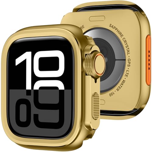 Coque Apple Watch 11/10 46mm en métal doré robuste de protection intégrale