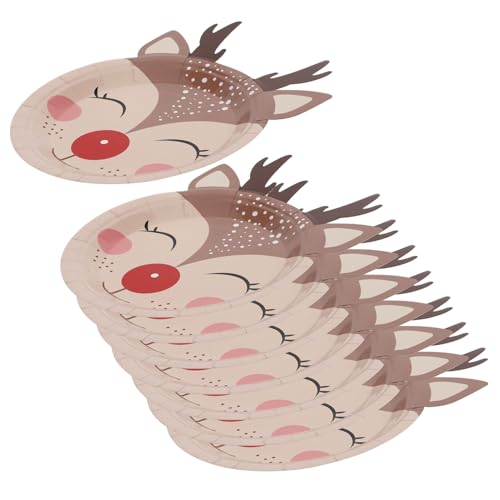YARNOW 10 Pièces Lot de Assiettes Jetables Noël Renne Design Thématique pour de Noël et Dîner Assiettes à Service pour Hivernale
