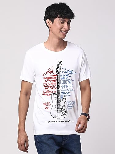 Image of ADRO Guitar Design Printed T-Shirt for Men - 100% Cotton, Regular Fit, Soft Breathable Fabric.
