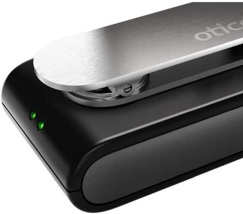 Close-up of Oticon ConnectClip LED indicators