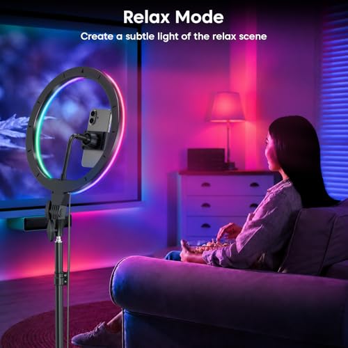 Image of Sounce 14 Inch RGB LED Ring Light with 7 Feet Tripod Stand & Hot Shoe Adapter | Dual Temperature & Dimmable Brightness | Compatible with Smartphones & Camera | for Photo Shoot, Video & Vlogging