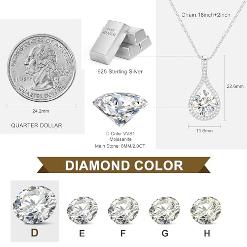 Moissanite Necklace Gift for Women, 925 Sterling Silver 18K White/Yellow Gold Plated 0.5-6.0CT Moissanite Pendant for Her, Anniversary Day, Birthday, Wedding - to My Wife, Mom4