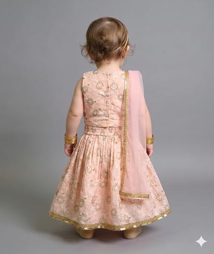Image of A.T.U.N. (ALL THINGS UBER NICE) Baby Girls Cotton Ethnic Floral Lehenga Choli Set with Lace & Dupatta | Traditional 3-Piece Festive Outfit for Kids