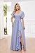 Bolodoo V Neck Fuchsia Bridesmaid Dresses Long for Women Side Slit Evening Gown Short Sleeve Formal Dress Size 12