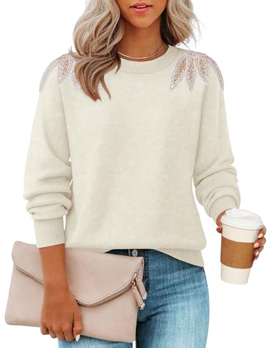 ZESICA Women's Fall Long Sleeve Sweaters 2025 Crew Neck Knit