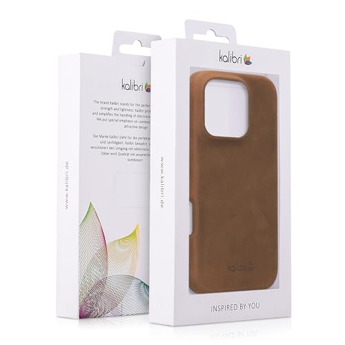 Image of kalibri Case Compatible with Apple iPhone 16 Pro - Case Smooth Genuine Leather Hard Case Anti Slip Cover - Brown