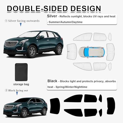 Image of KMF 8pcs Thicken Sun Shades for Cadillac XT5 Accessories 2017-2025, Full Car Window Covers Sunshade for Windshield Side Rear, UV Block and Blackout Privacy for Camping Outdoor