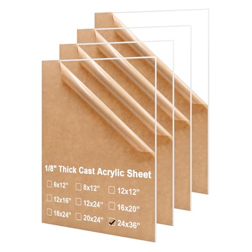 Image of KINLINK 24x36 Plexiglass Sheets 1 /8 inch Thick, 3mm Clear Cast Acrylic Sheet, Plastic Board for DIY Project, Craft, Window Glass, Table Top, Picture Frame, Acrylic Sign and Wedding Invitation 4 Pack