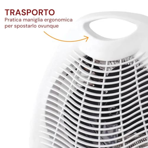 Caldo Bagno Termoventilatore Stufa Elettrica Potenza 2000W 2 Potenze Regolabili Scalda Bagno Portatile Con Maniglia Colore Bianco Dimensioni: 22 X 13,5 X 26 Cm - 2