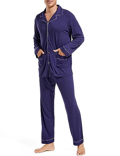 Men's Pajama Sets, Modal Long Pajama Set Ultra Soft Sleepwear PJS Loungewear Set