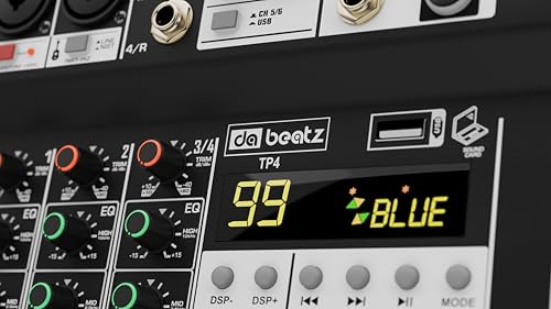 Image of Dabeatz Professional 4 Channel Mixer | XLR + TRS + 6.35MM Input Ports | USB MP3 & BT Support |Delay & Repeat FX | Stereo Output |48V Phantom Power | Stereo Control Room, Headphone, Aux, EFF,99 DSP