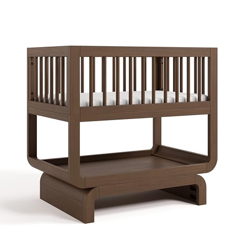 Storkcraft Santorini Deluxe 3-in-1 Convertible Bassinet (Hazelnut) – GREENGUARD Gold Certified Wood Baby Bassinet, Includes Water-Resistant Mattress, Converts to Toy Box and Bookcase